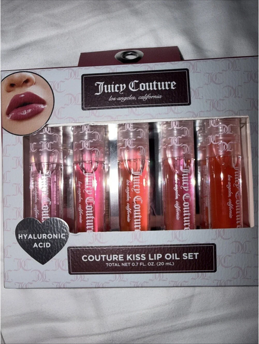 Juicy Couture Lip Oil Set 5pc pinks with hyaluronic acid  0.7 fl oz new
